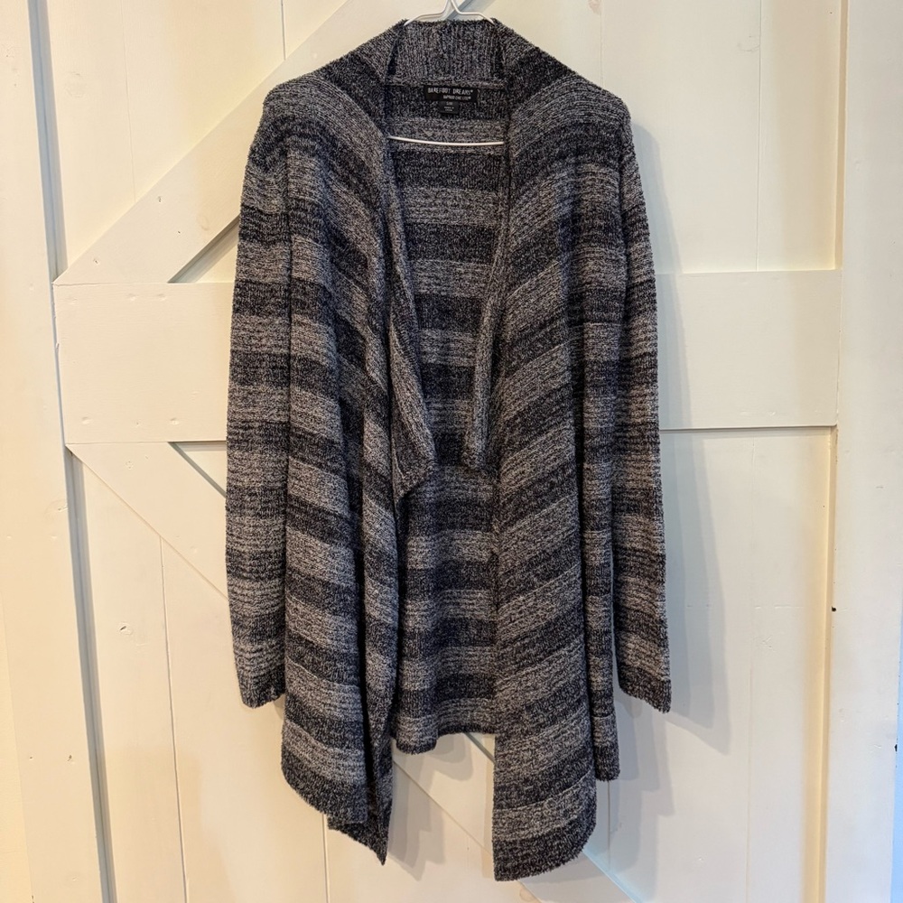 Barefoot Dreams Bamboo Chic Lite Charcoal & Light Gray Striped Open Cardigan S/M